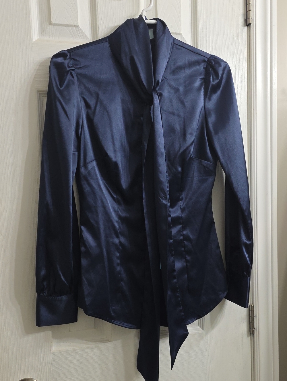 NWT Hawes & Curtis Navy Blue Satin Tie-Neck Blouse - UK 8